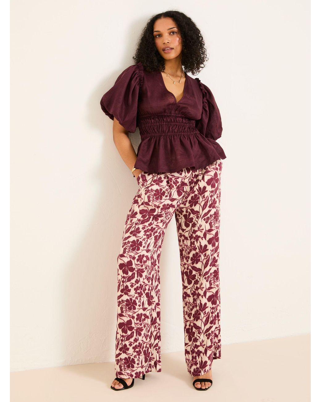 FatFace Brown Kingston Printed Satin Trousers