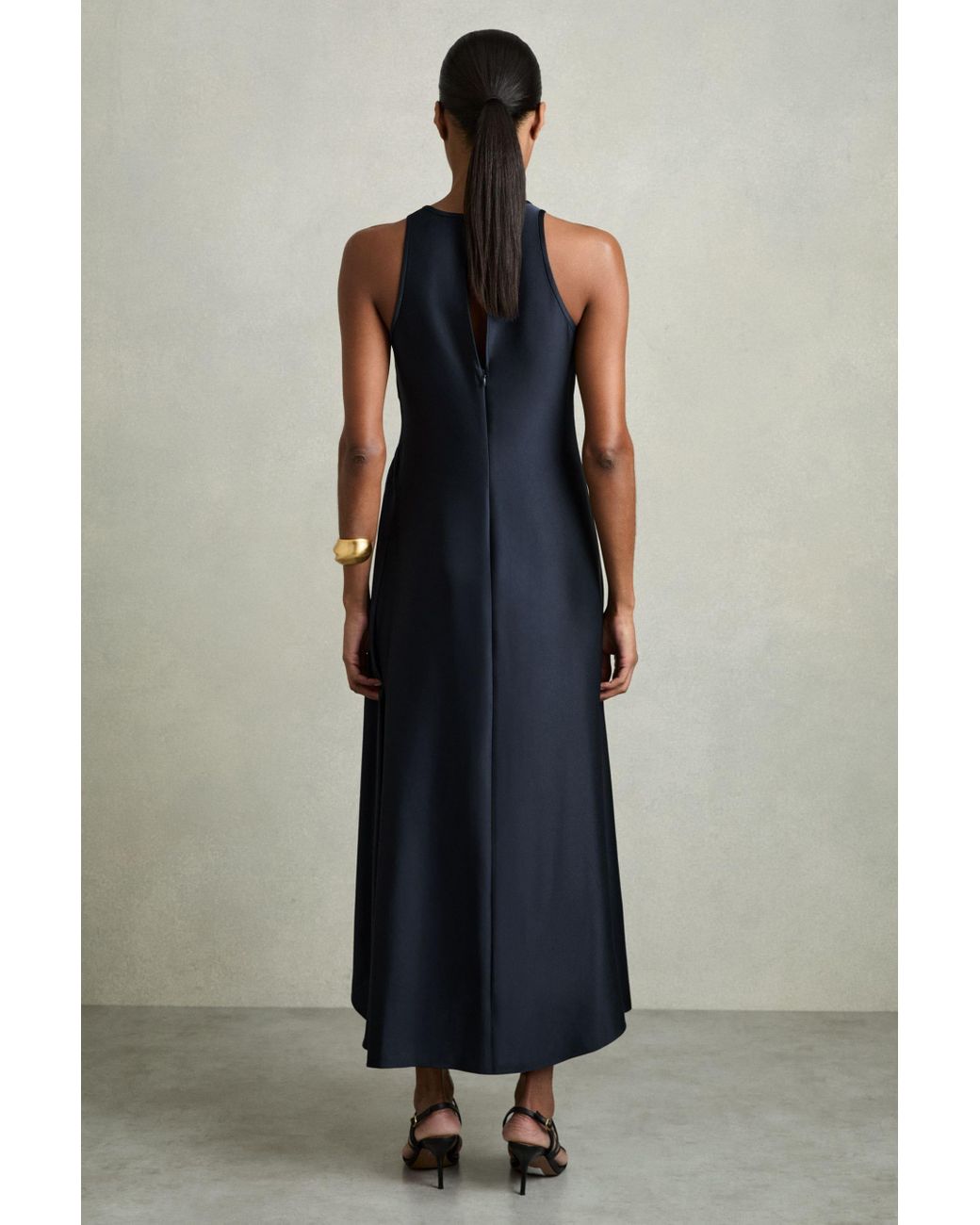 Reiss Anessa - Navy Petite Satin Shirred Midi Dress, Us 2 in
