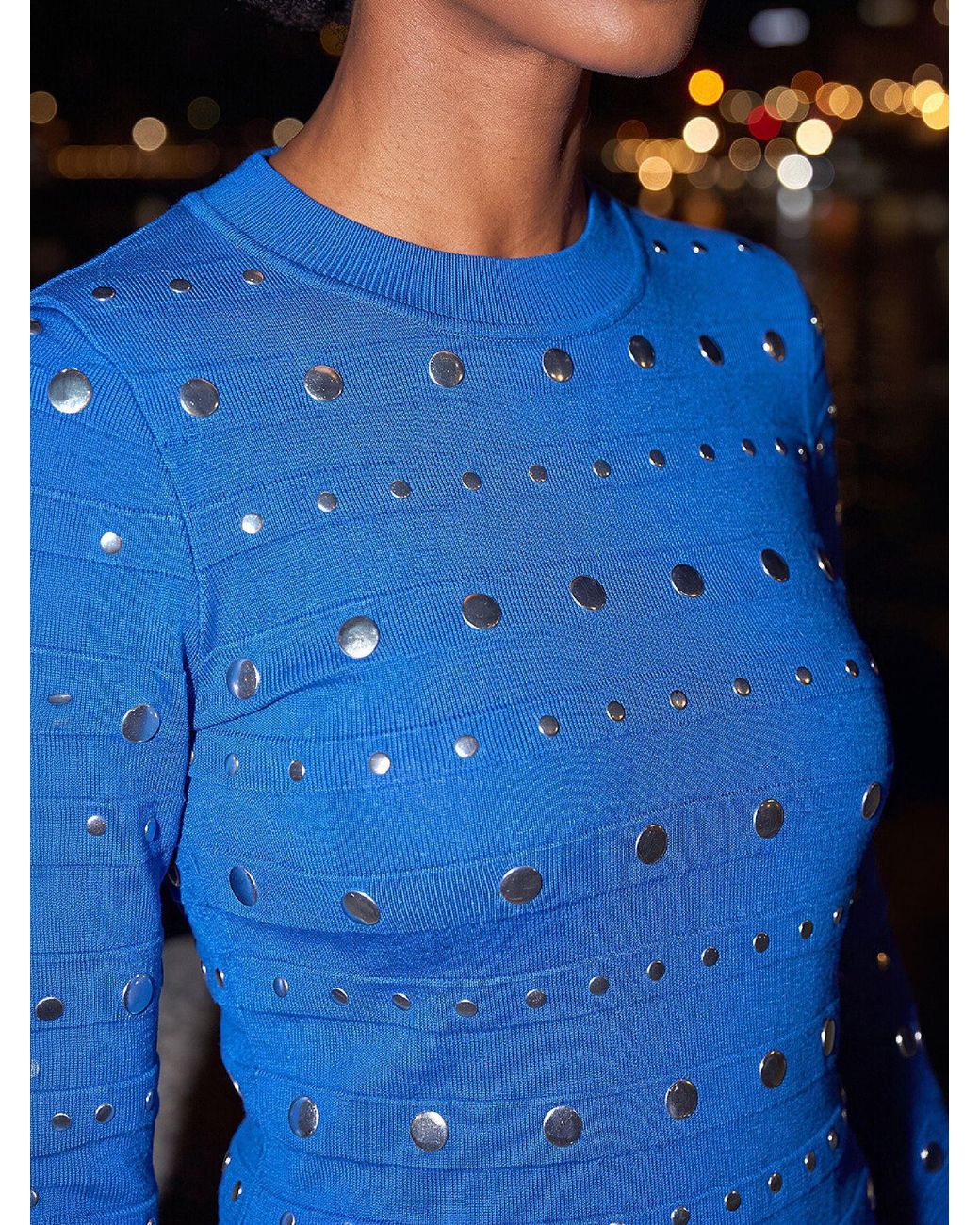 Roman Blue Stud Frill Knit Top