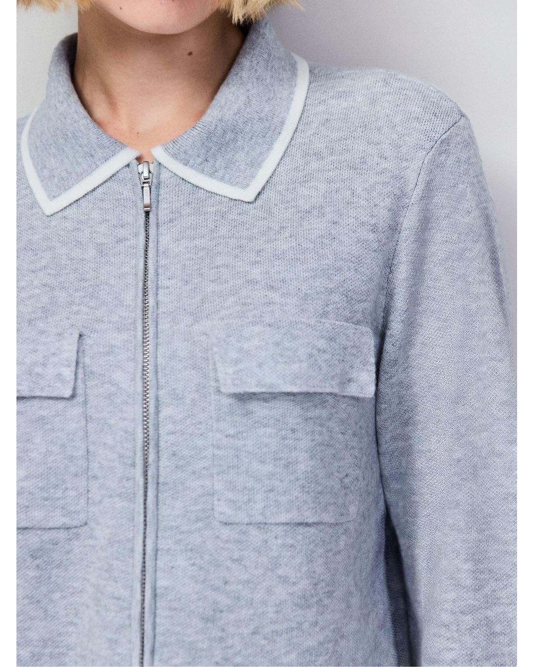 Ro & Zo Blue Knit Zip Front Jacket
