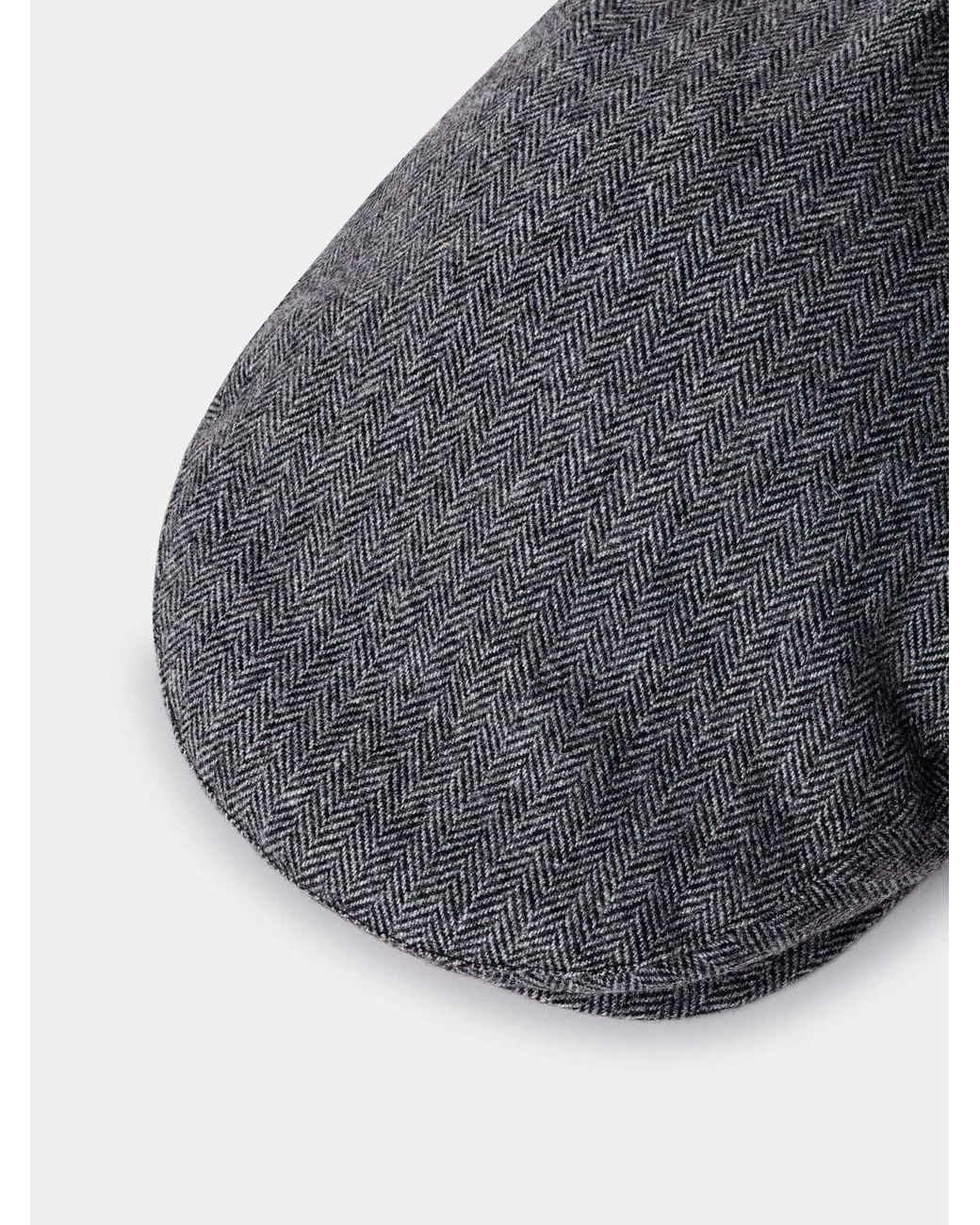 Hackett Gray Wool Blend Herringbone Flat Cap for men