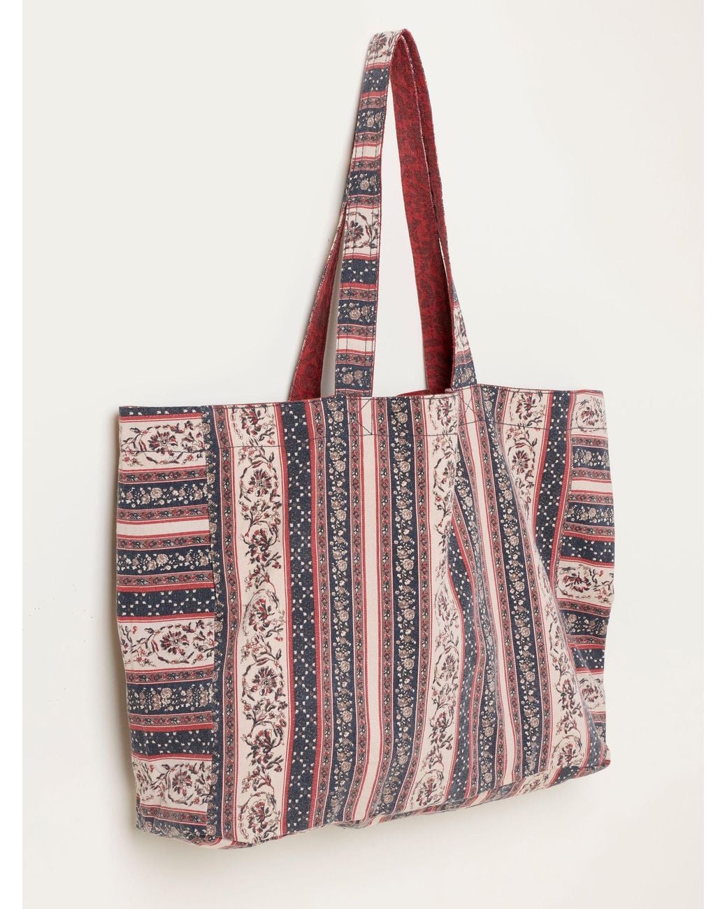 FatFace Pink Fatface Multi Stripe Floral Reversible Tote Bag