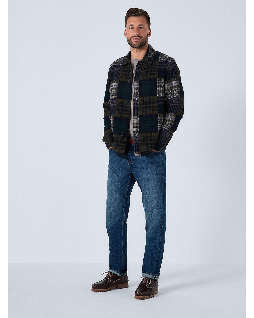 Next Green Patchwork Style Check Shacket for men