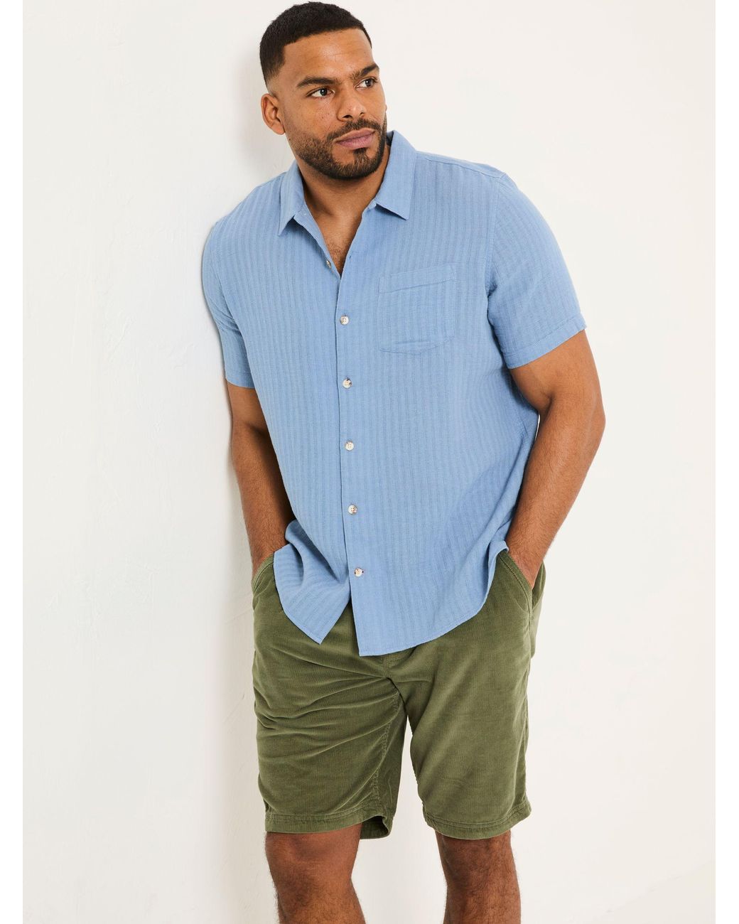 FatFace Blue Bugle Short Sleeve Linen Cotton Shirt for men