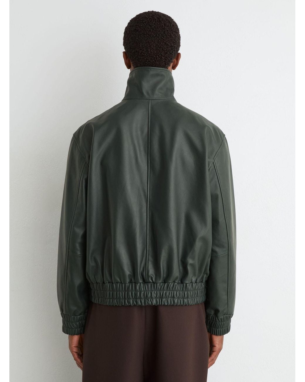 Reiss Trinity - Dark Green Leather Oversized Funnel-neck Jacket, Xl for men