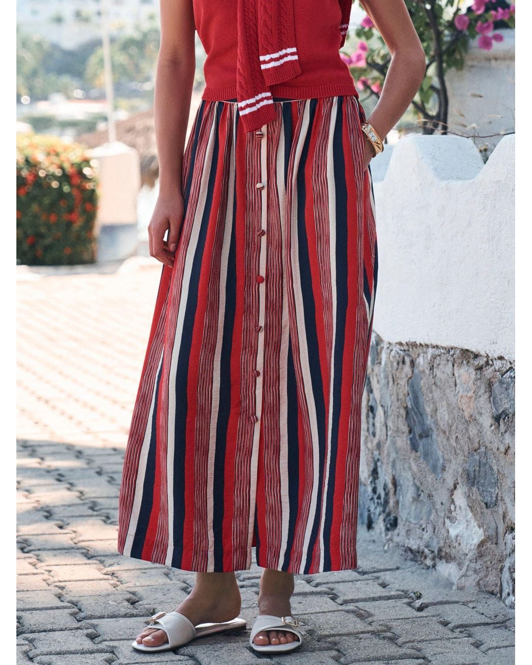 Next Red Button Front Maxi Skirt