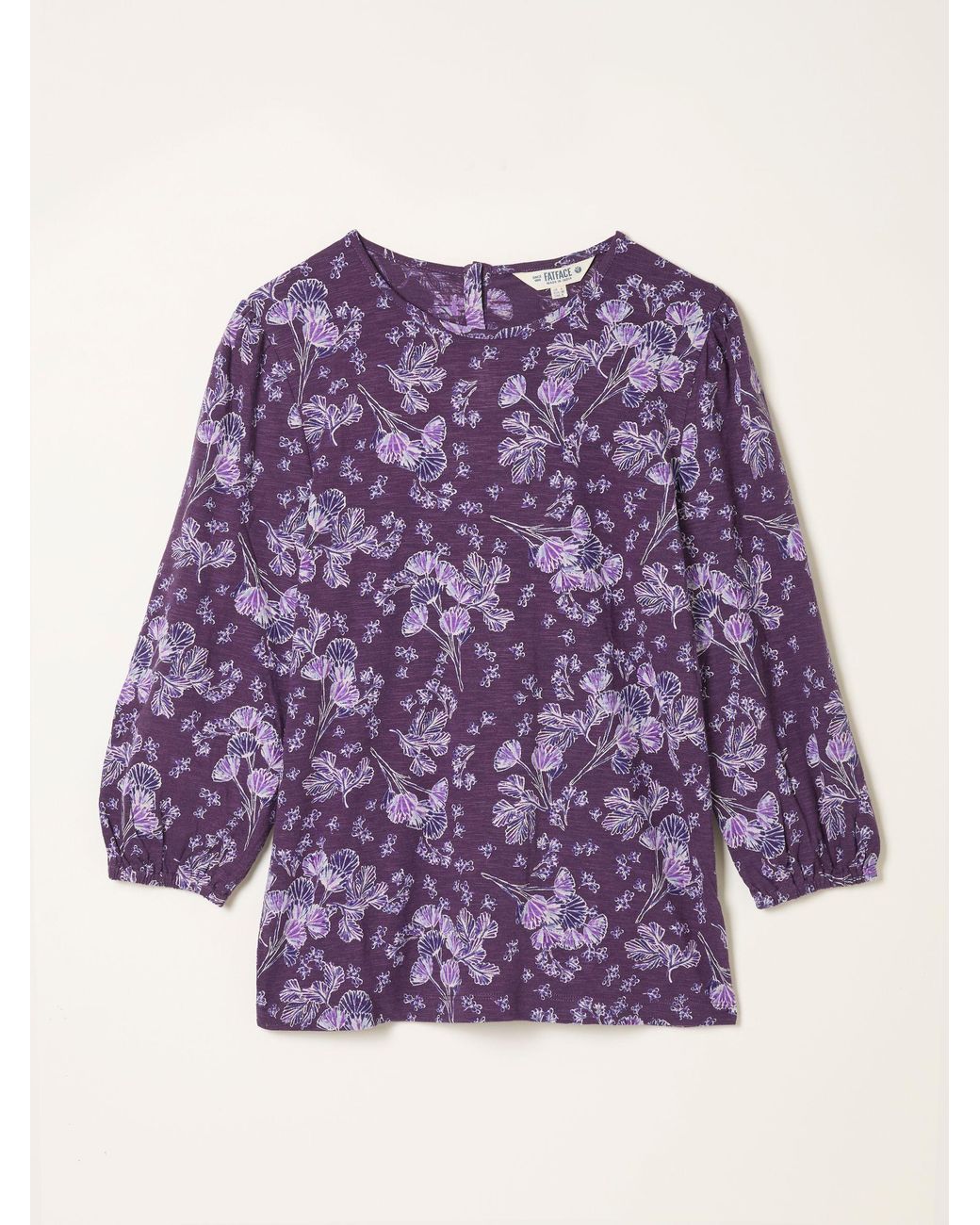 FatFace Purple Leni Printed Round Neck Top