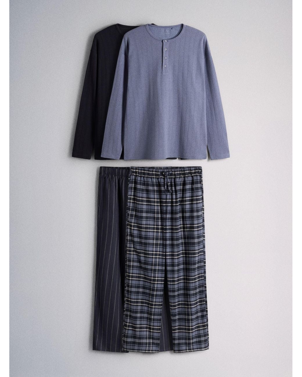 The Set Blue 2 Pack Henley Check Pyjamas for men