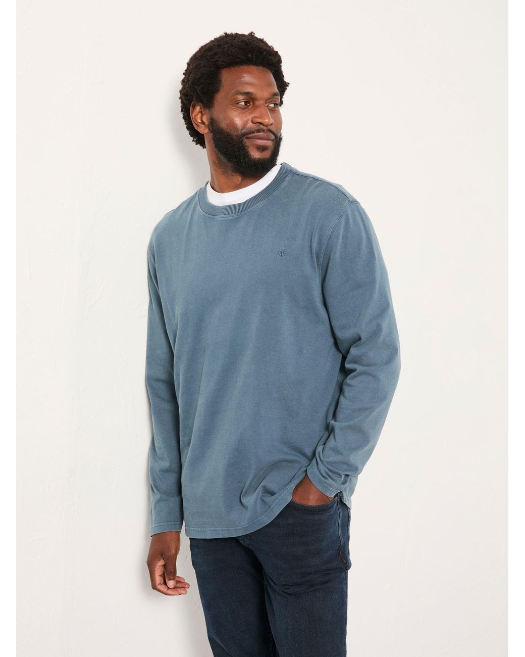 FatFace Blue Alton Long Sleeve Heavyweight Relaxed Fit T-Shirt for men