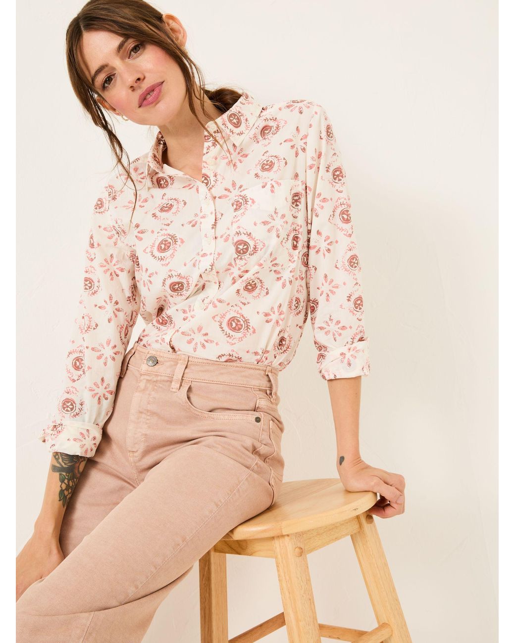FatFace Natural Olivia 100% Cotton Long Sleeve Shirt