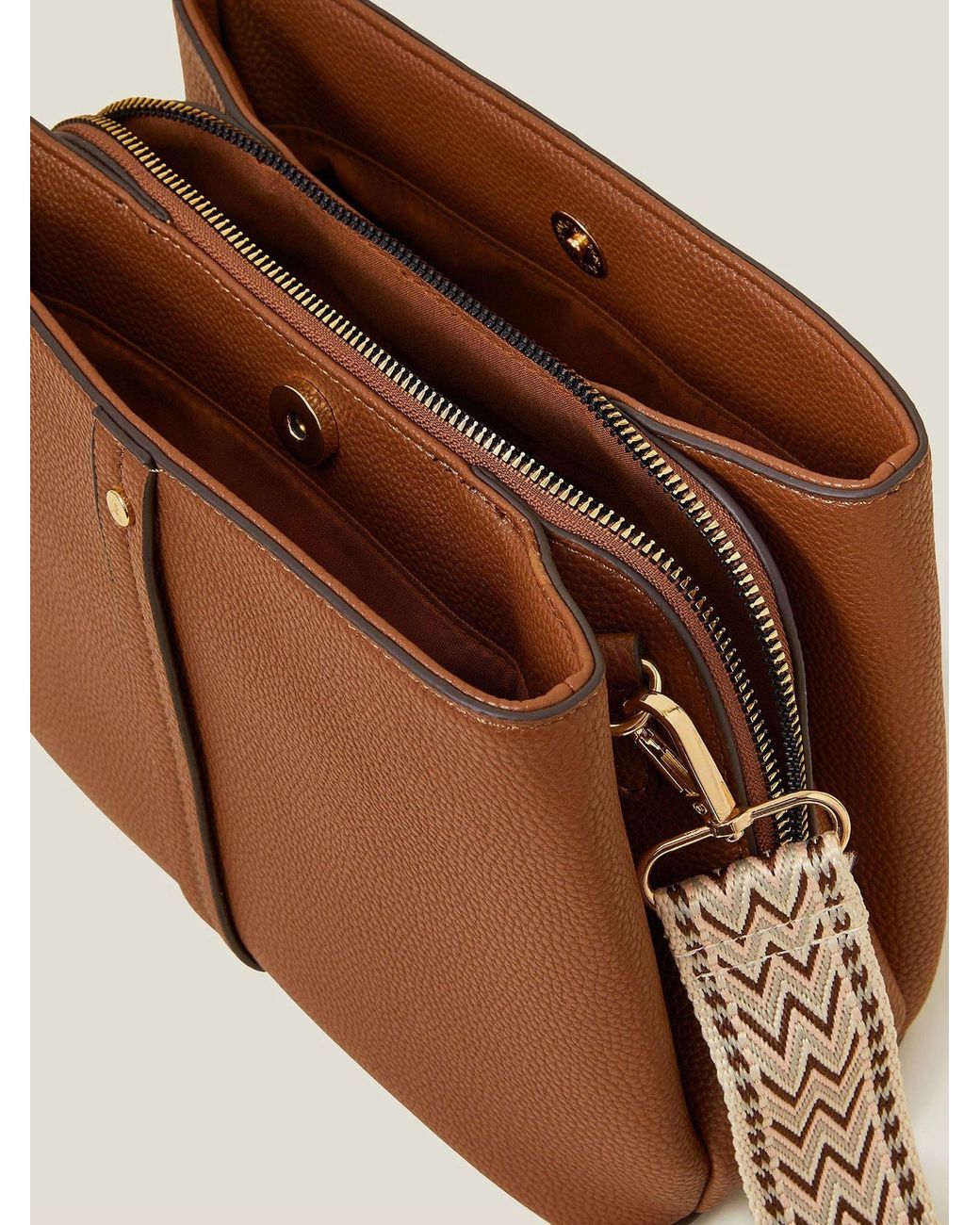 Accessorize Brown Faux Leather Webbing Strap Cross-Body Bag