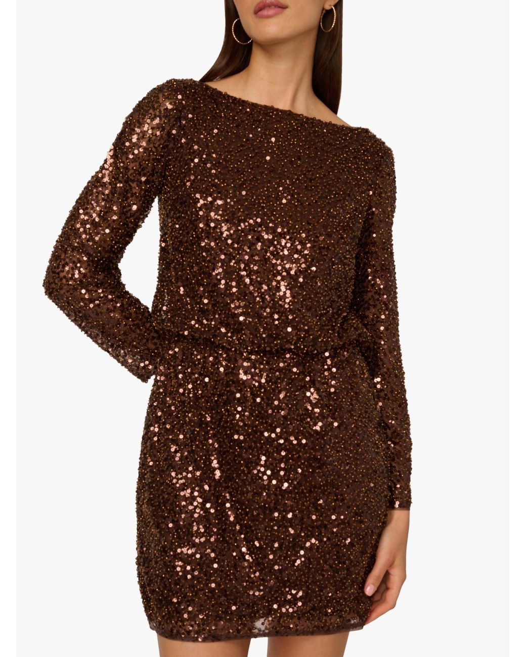 chinese dress ladies Long Sequin Formal Dress with Long Sleeves Gold / Small main image 0