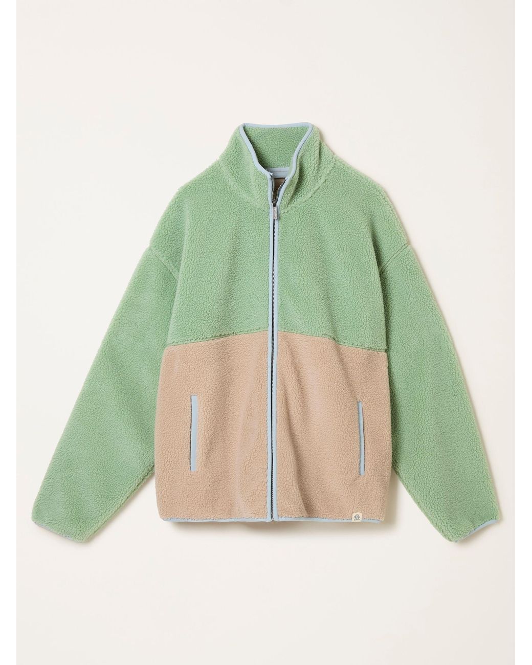 FatFace Green Colour Block Zip Through Fleece