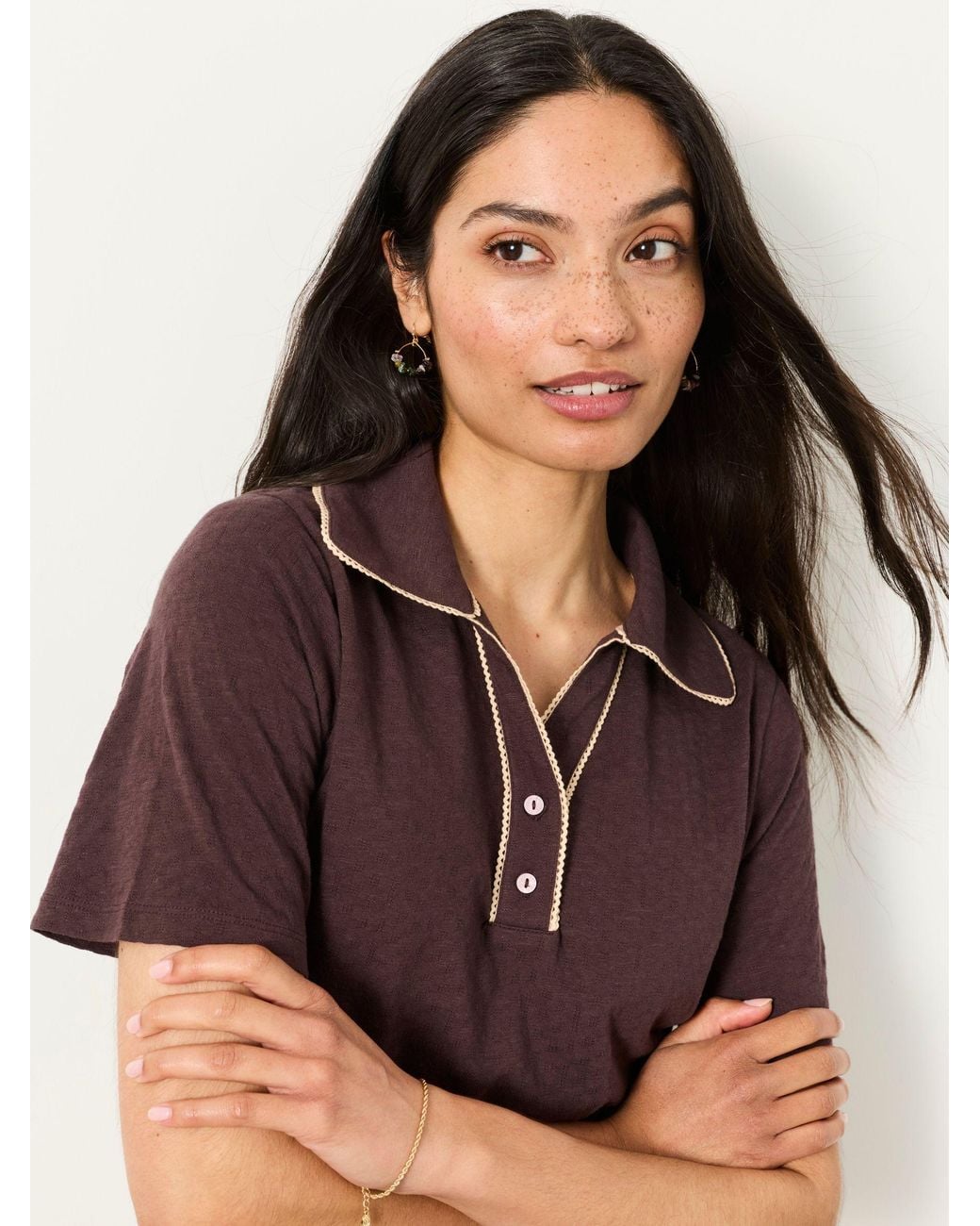 FatFace Brown Paige Short Sleeve Jersey Shirt
