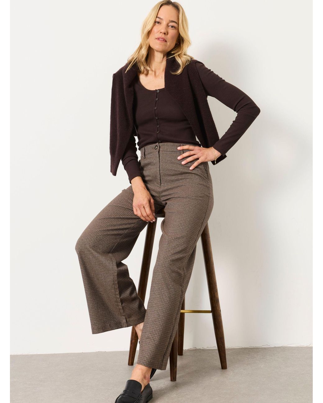 FatFace Brown Presley Mini Check Trousers