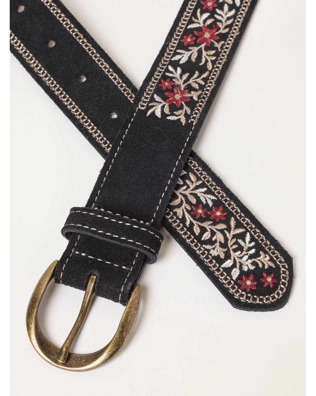FatFace Black Fatface Floral Embroidered Suede Belt