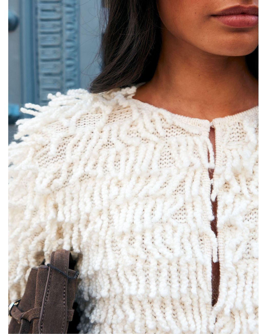 Ro & Zo White Loop Knit Wool Blend Jacket