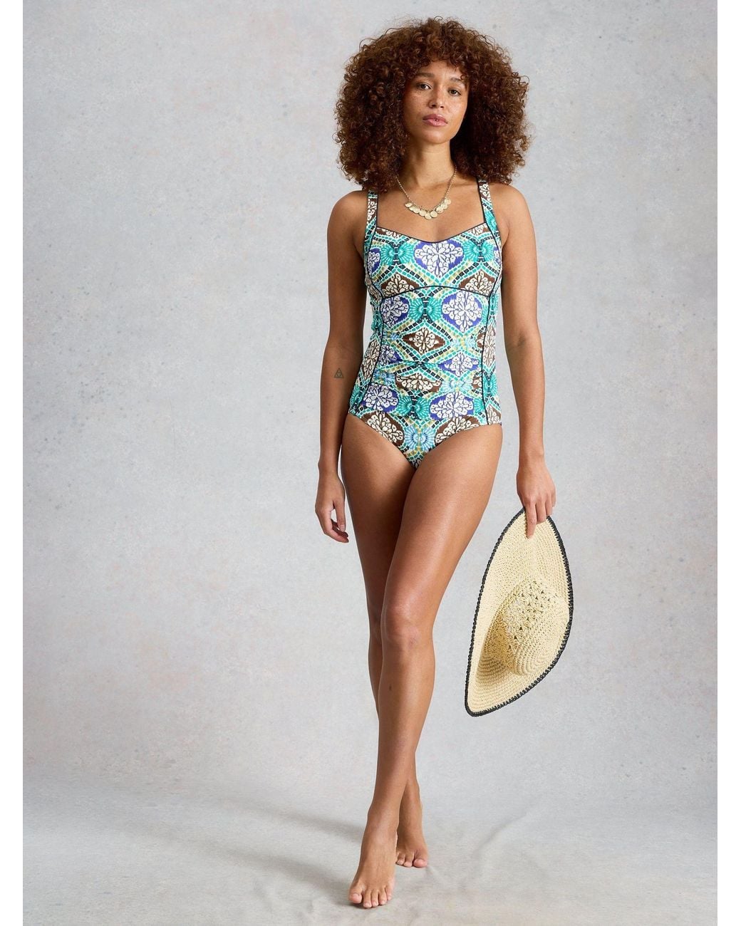 White Stuff Blue Splash Tummy Control Swimsuit