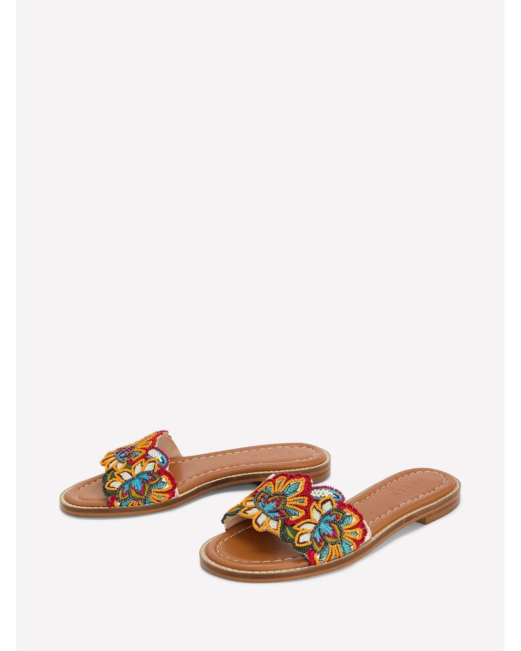 Boden Pink Beaded Flower Flat Sandals