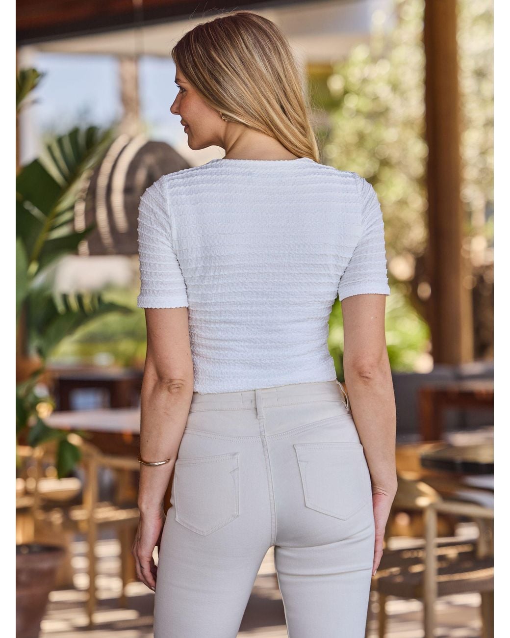 Sosandar White Textured Button Front Top