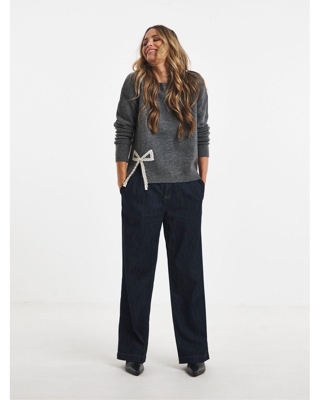 JD Williams Gray Side Split Bow Jumper