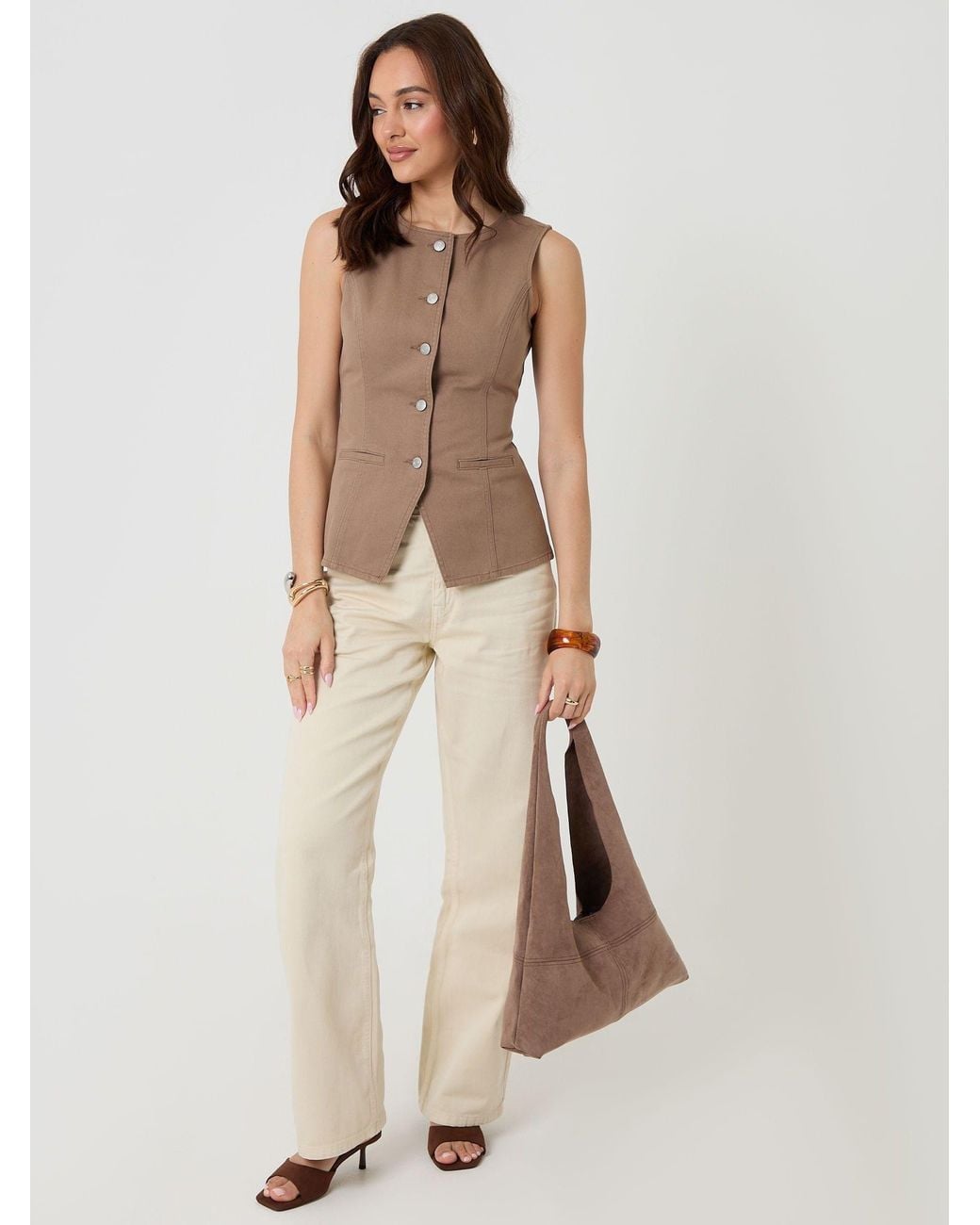 Threadbare Natural Denim Longline Waistcoat