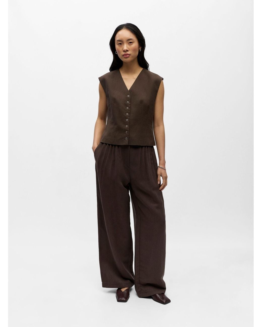 Object Brown Chocolate Tailored Touch Of Linen Waistcoat
