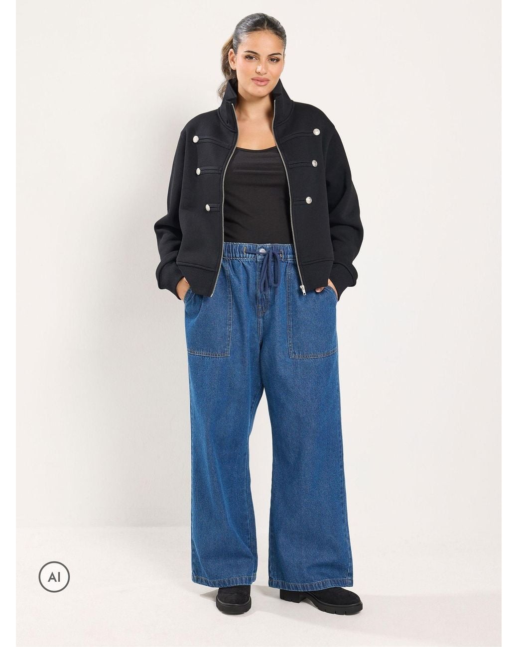 Yours Curve Black Military Button Jacket