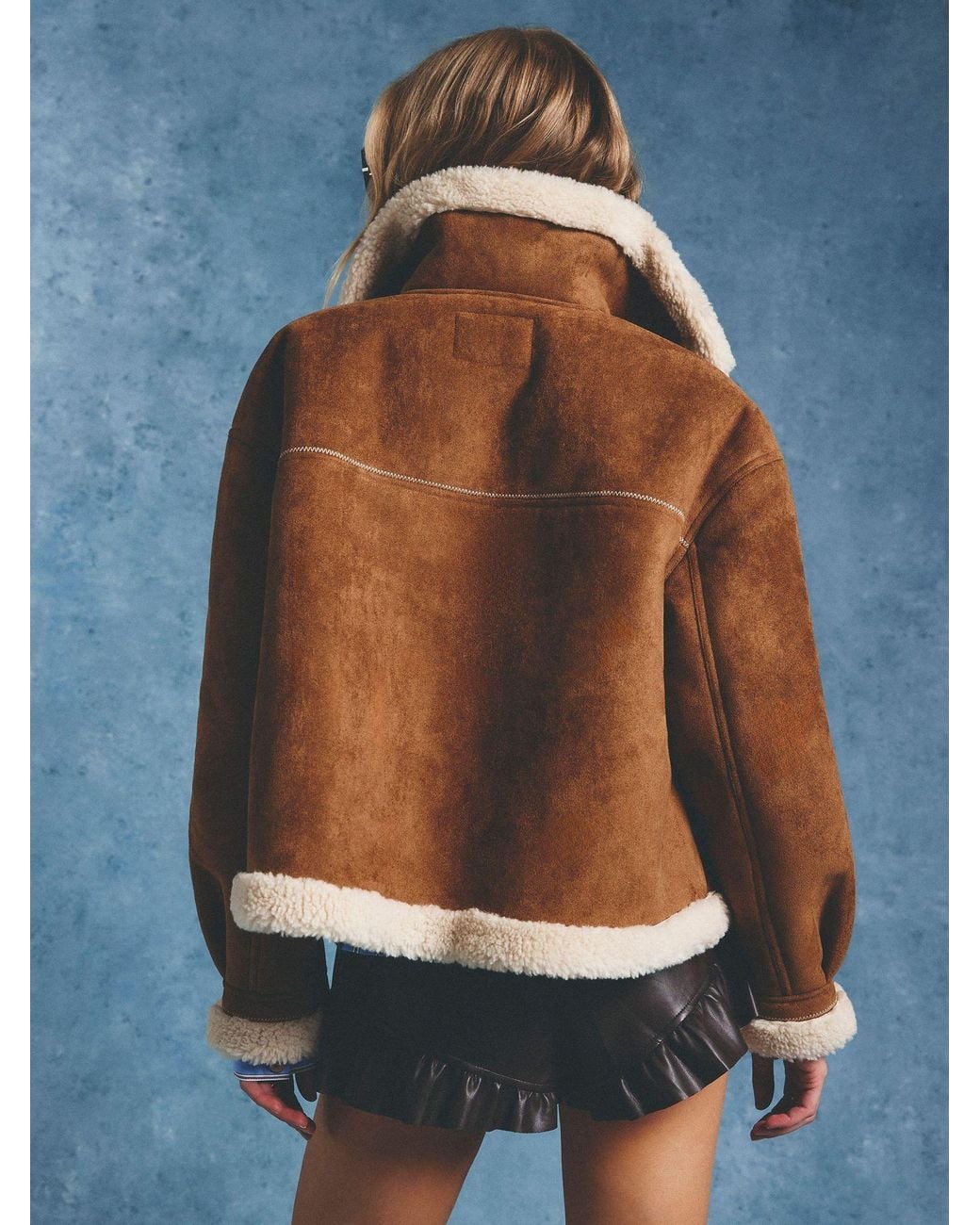 River Island Blue Embroidered Shearling Jacket