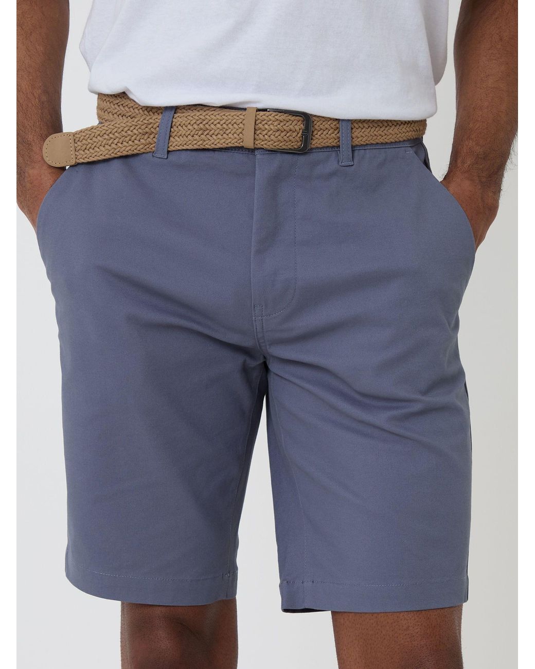 Threadbare Blue Belted Chino Shorts for men