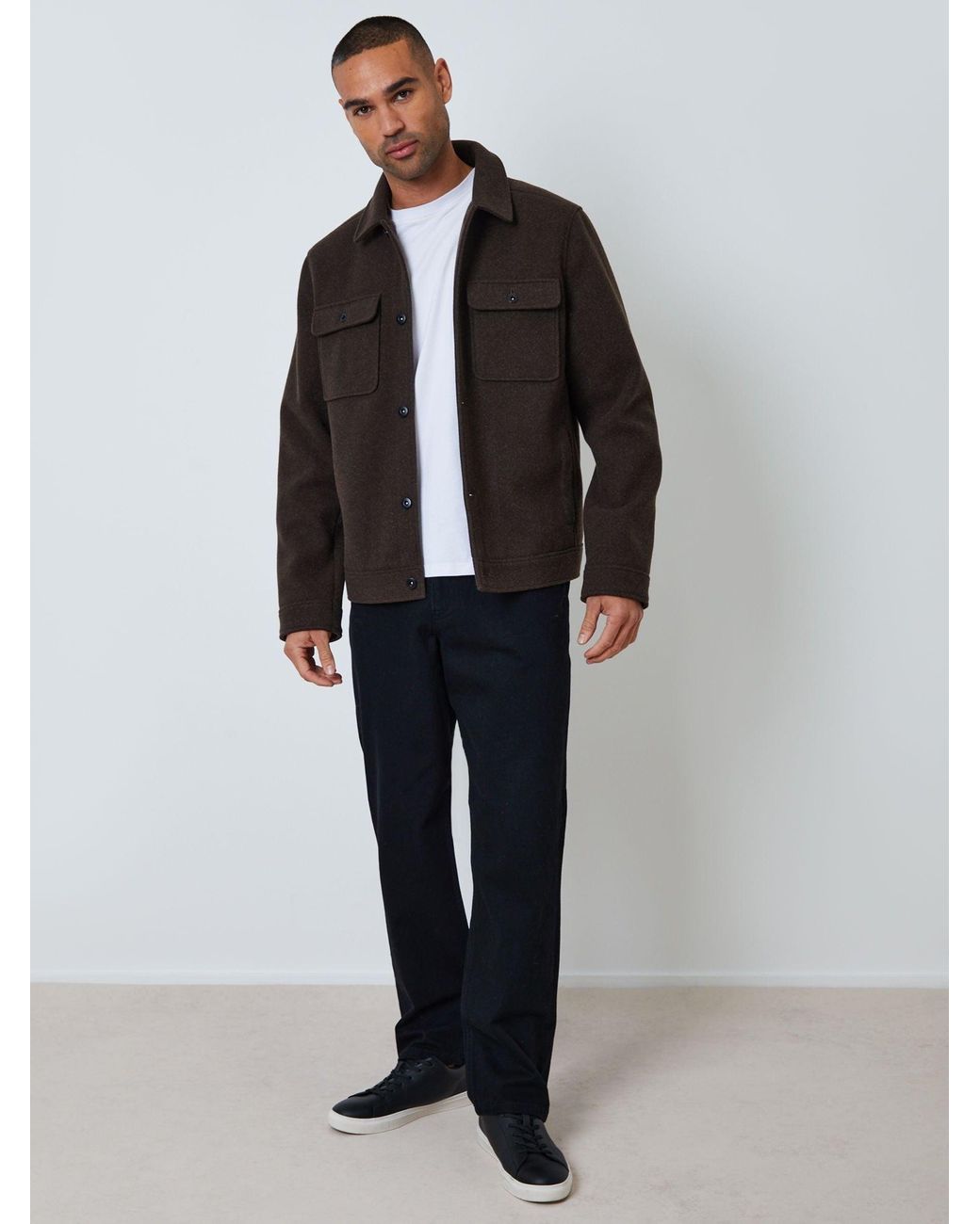 Threadbare Black Chocolate Brushed Button Up Shacket for men
