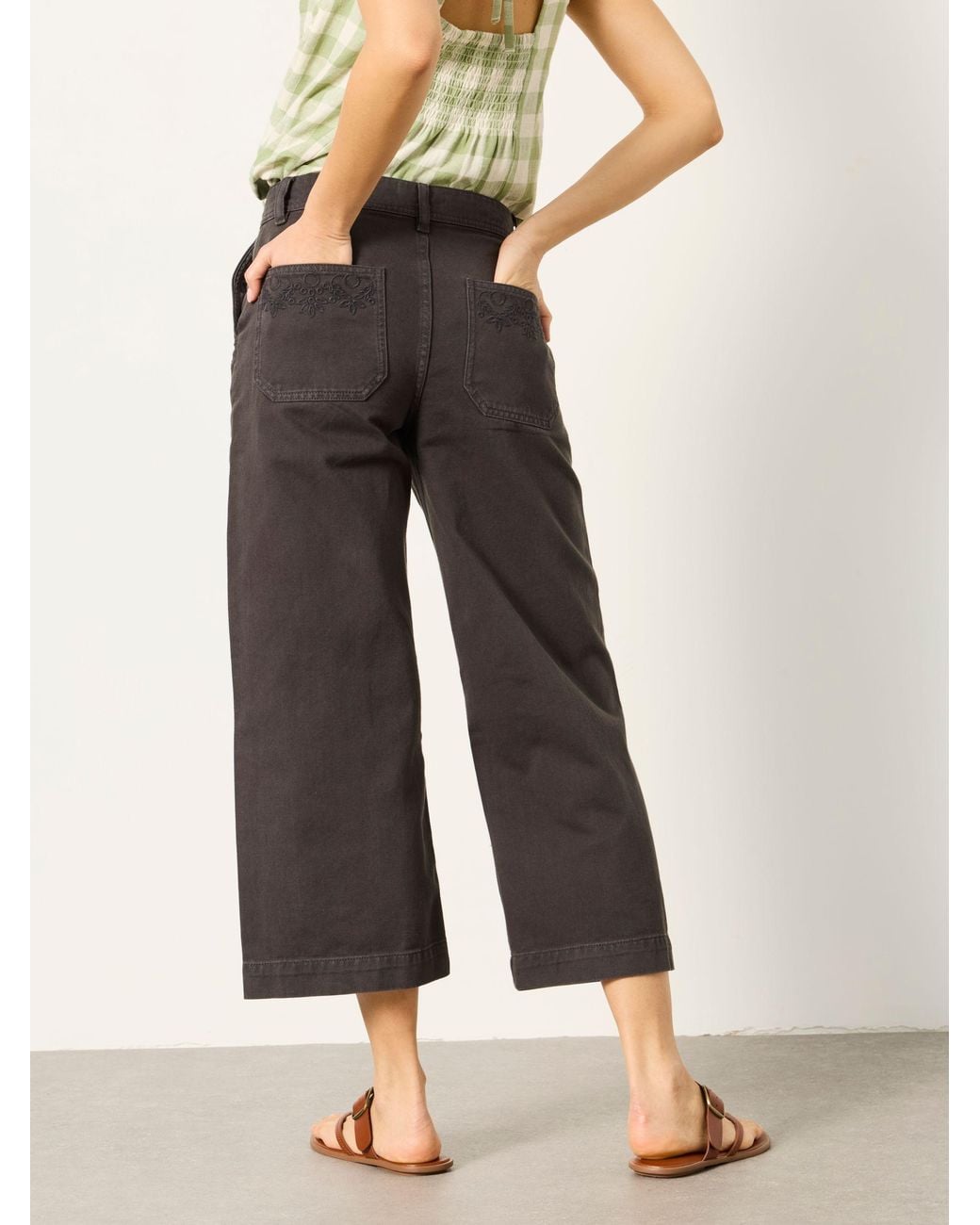 FatFace Gray Fatface Hove Embroidered Wide Leg Crop Trouser