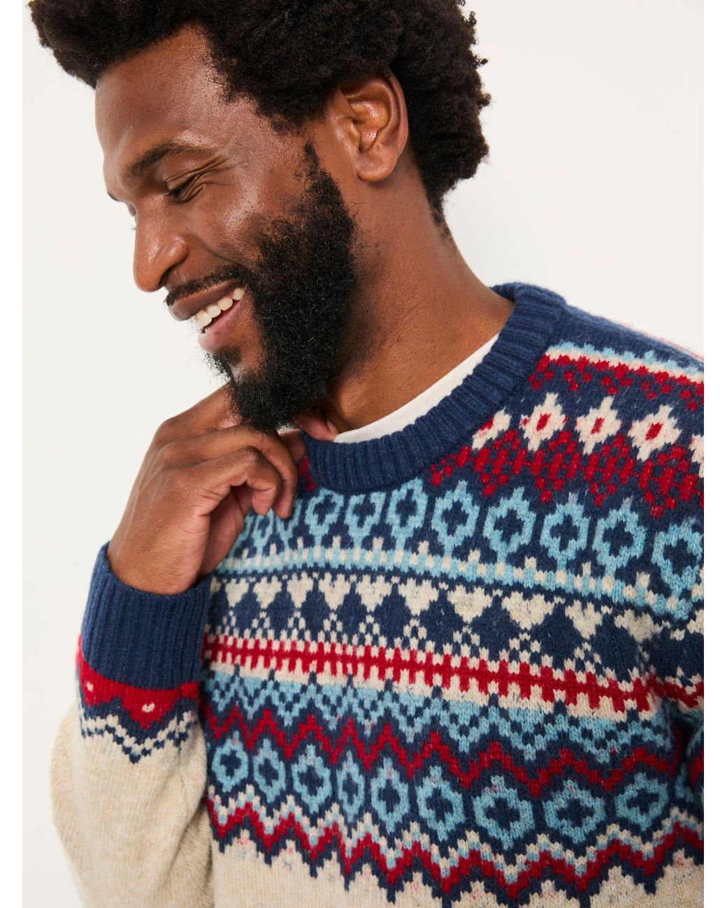 FatFace Natural Hudson Knitted Fairisle Crew Jumper for men