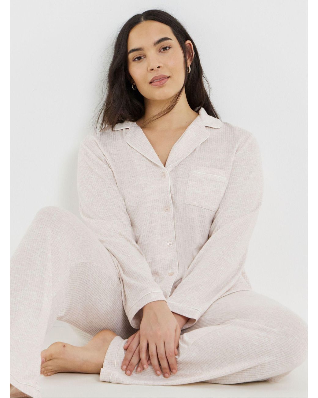 Simply Be White Brushed Rib Pyjamas Set