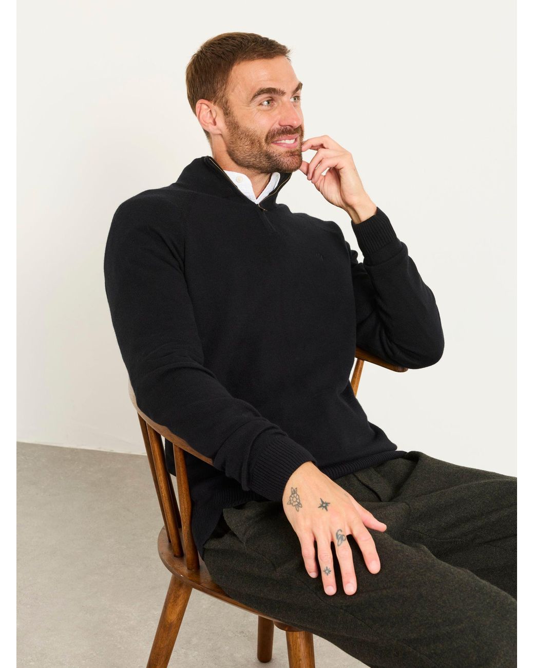 FatFace Black Fatface Rye Quarter Zip Knitted Jumper for men