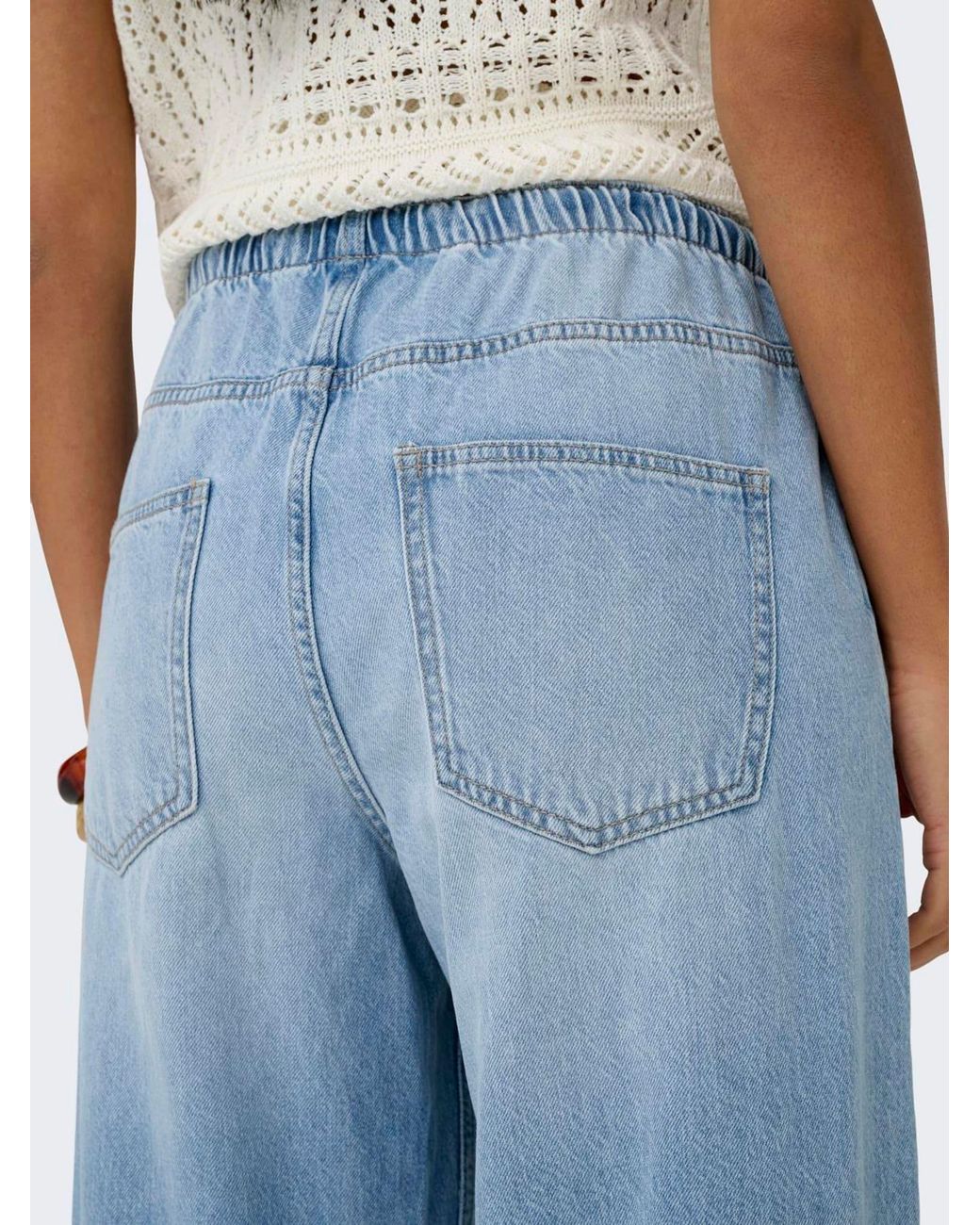 ONLY Blue Pull Up Draw String Soft Denim Trousers
