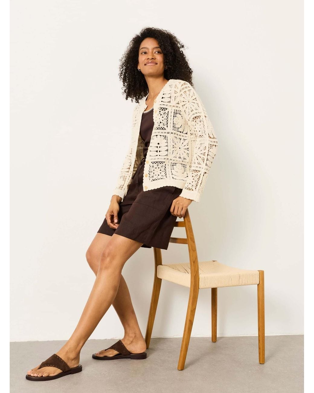 FatFace Natural Daisy Crochet Cardigan