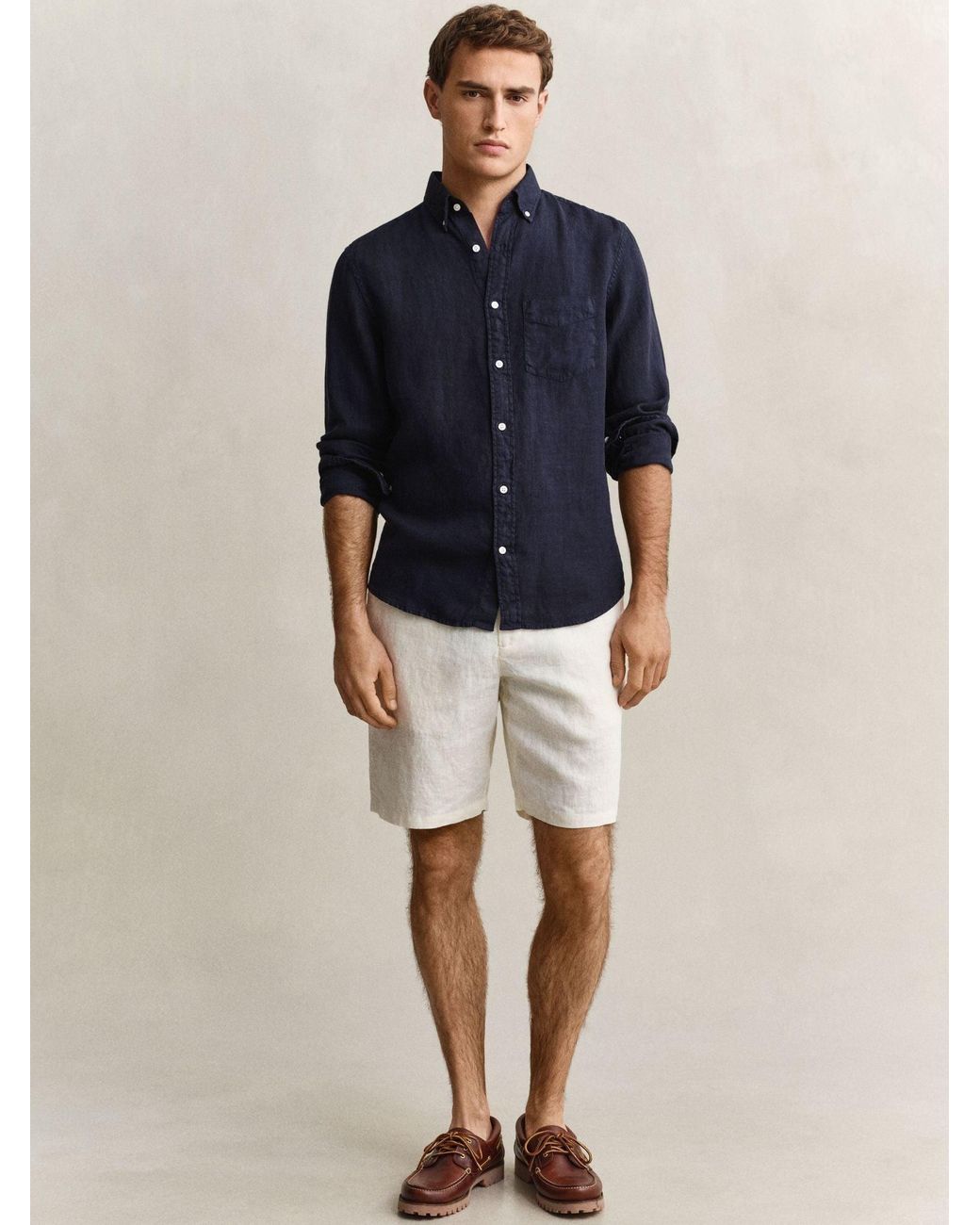 Gant Natural Linen Drawstring Button Shorts for men