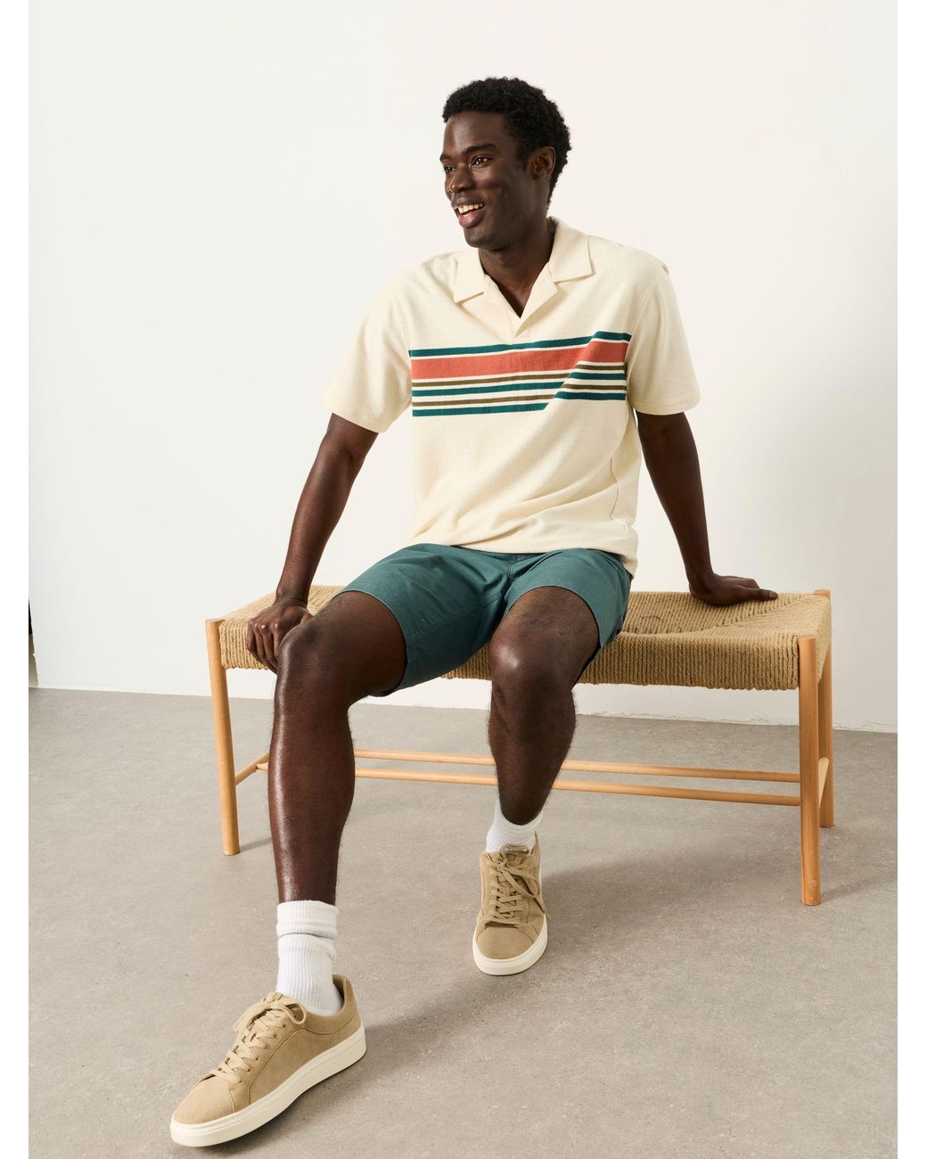 FatFace Natural Fatface Sutton Textured Chest Stripe Polo for men