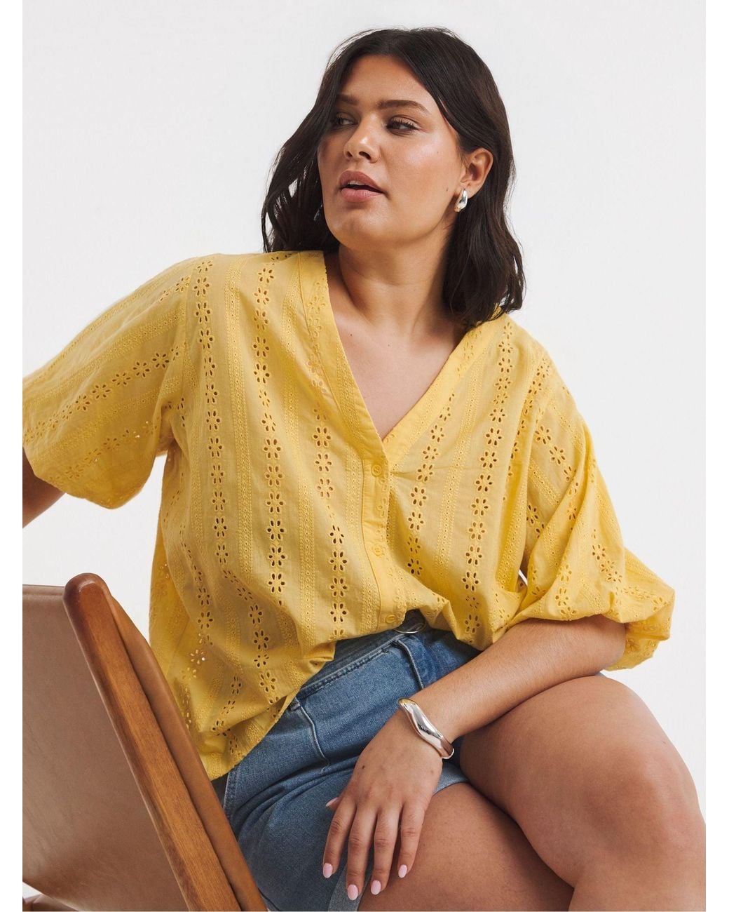 Simply Be Blue Broderie Button Down Blouse