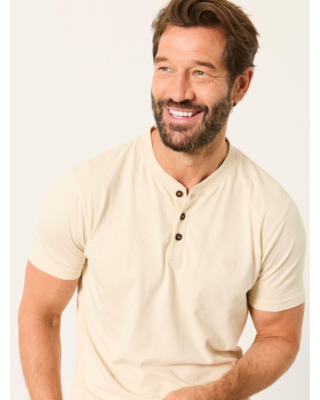 FatFace Fatface 2 Pack Khaki/Natural Short Sleeve Henley Top for men