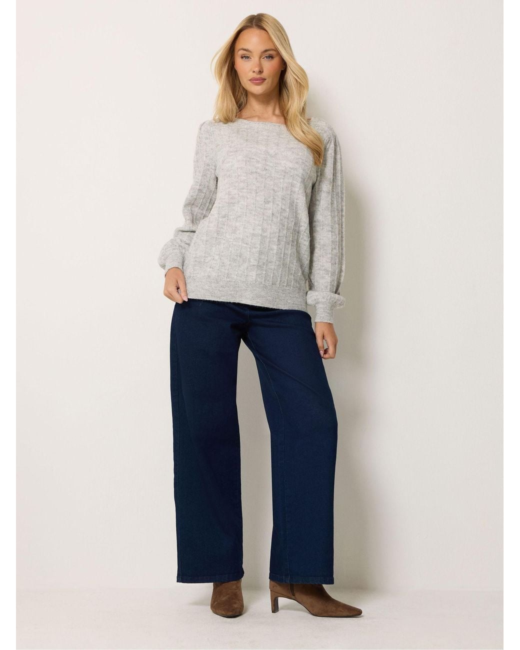 M Com White Slash Neck Ribbed Jumper
