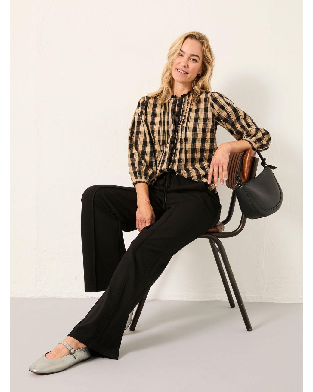 FatFace Natural Ely Ponte Wide Leg Trouser