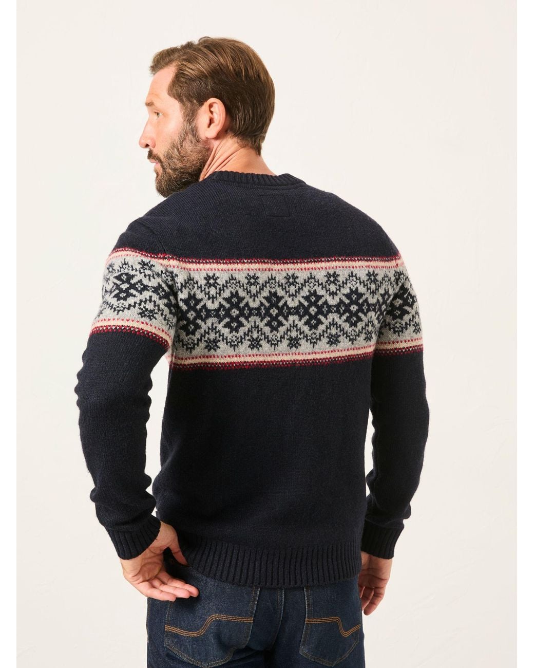 FatFace Black Snowflake Fairisle Knitted Crew Neck Jumper for men