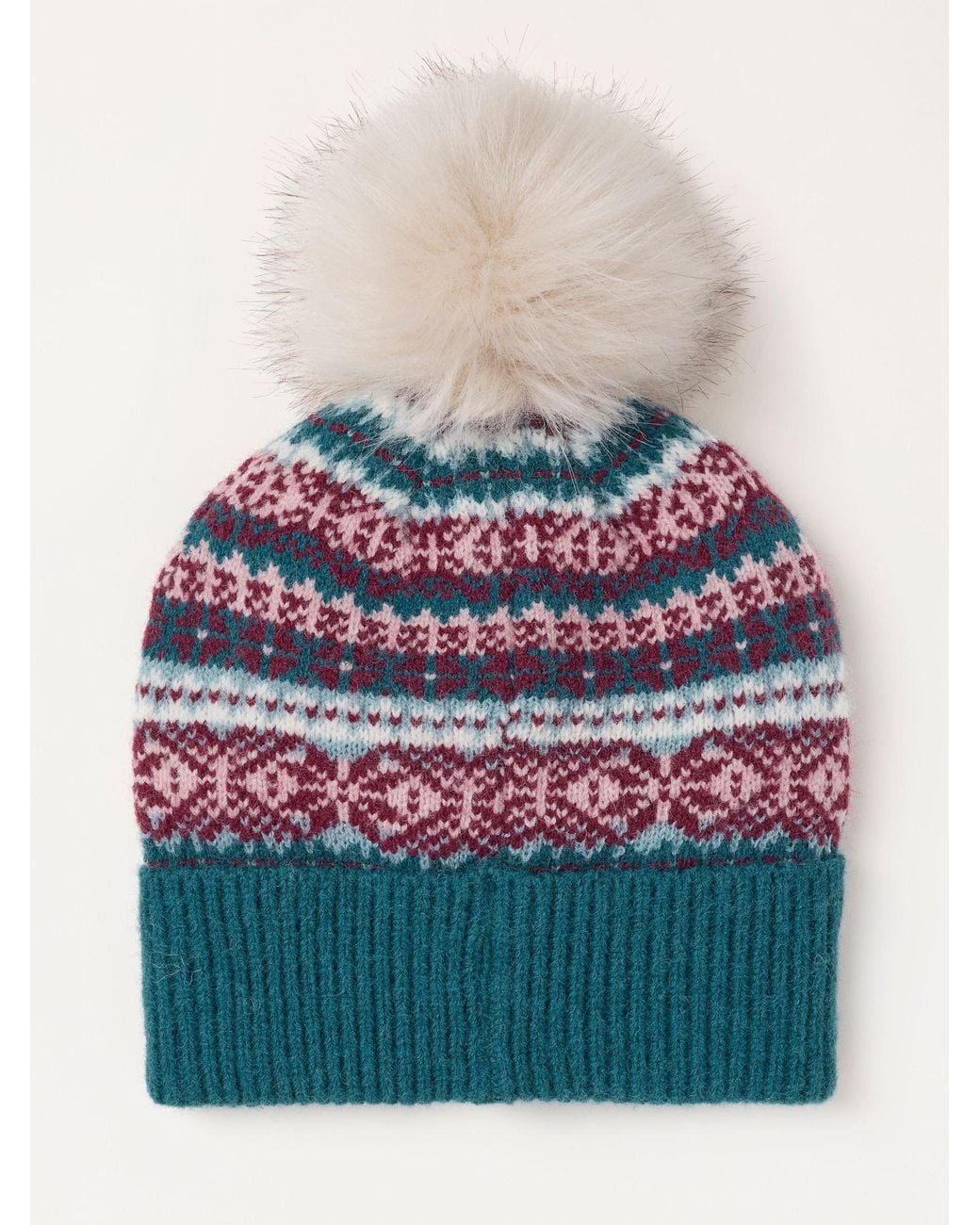 FatFace Blue Fatface Multi Fairisles Bobble Hat
