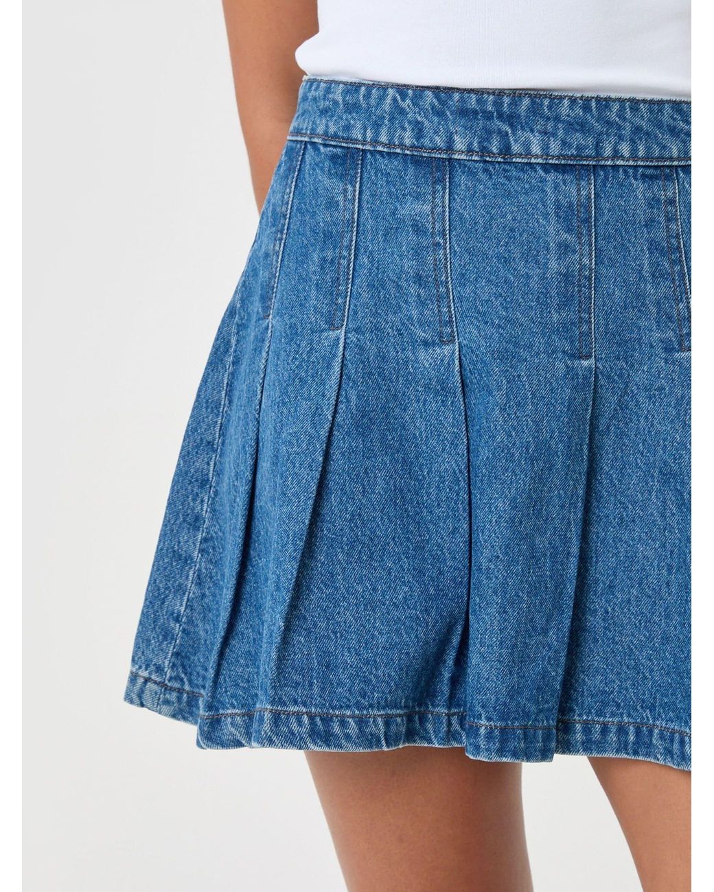 Threadbare Blue Denim Pleated Mini Skirt