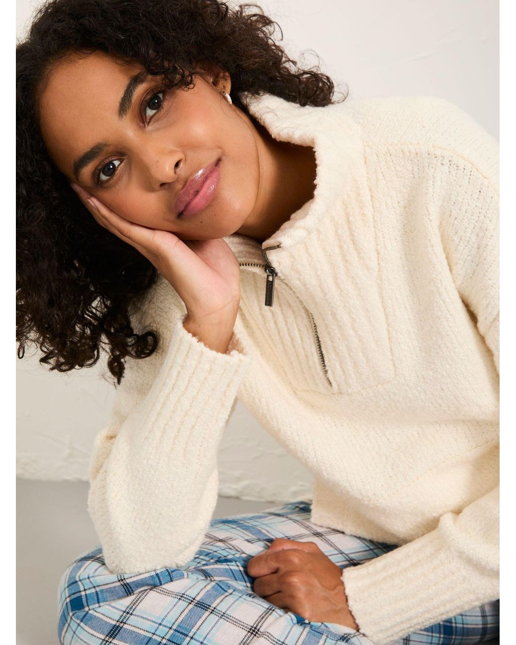 FatFace Natural Knitted Lounge Half Neck Jumper