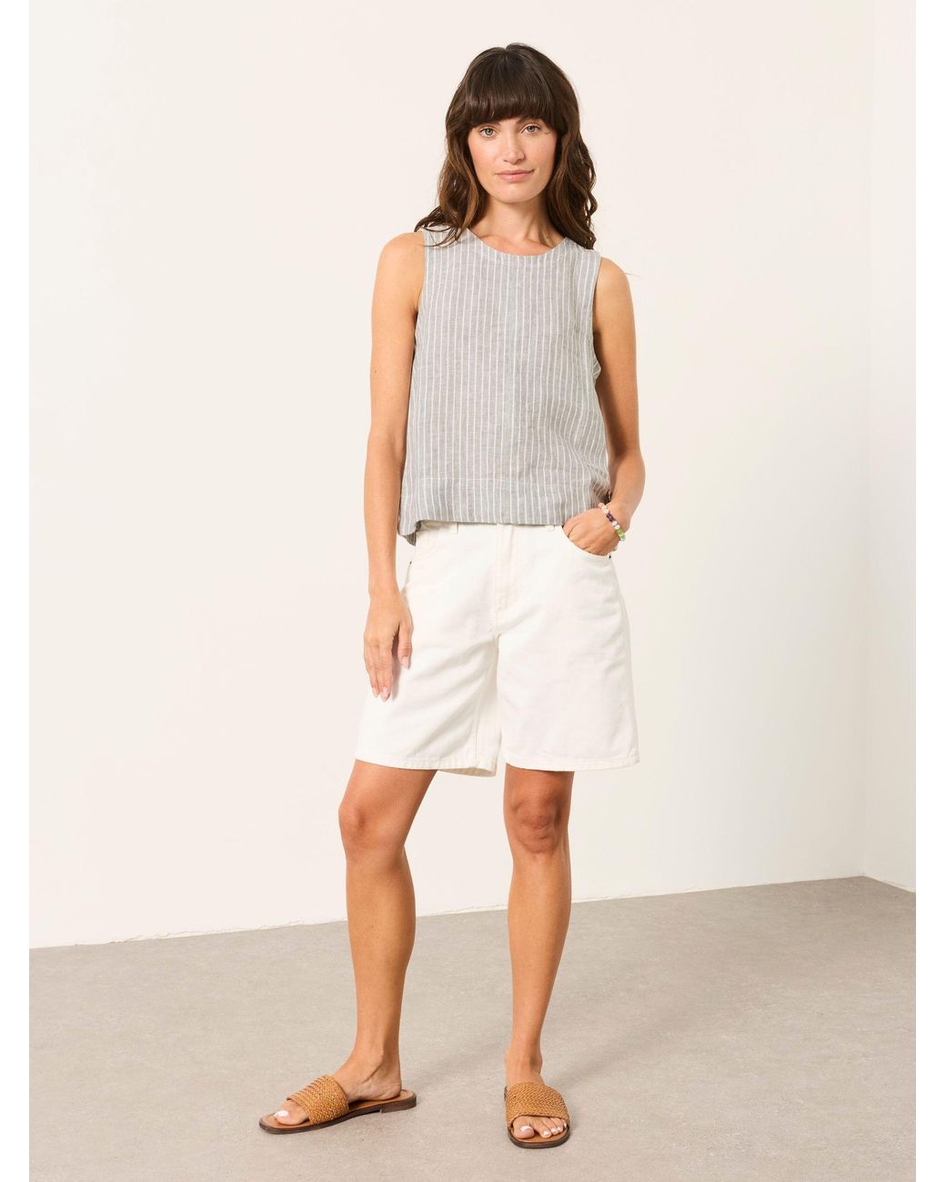 FatFace White Dara 100% Linen Blouse