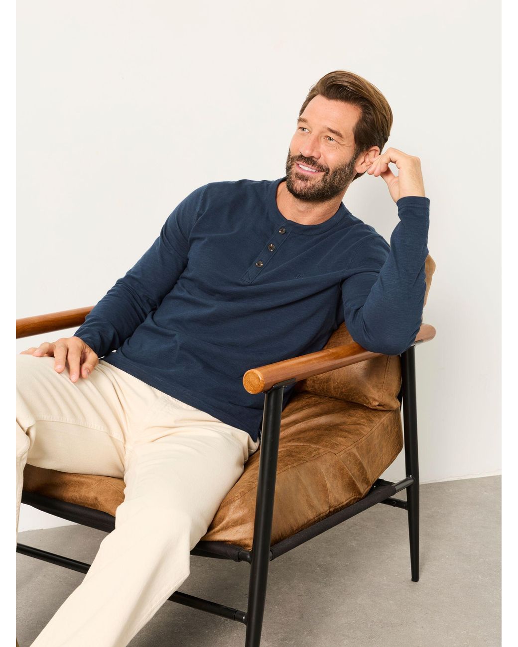 FatFace Blue Woodside Long Sleeve Henley Top for men
