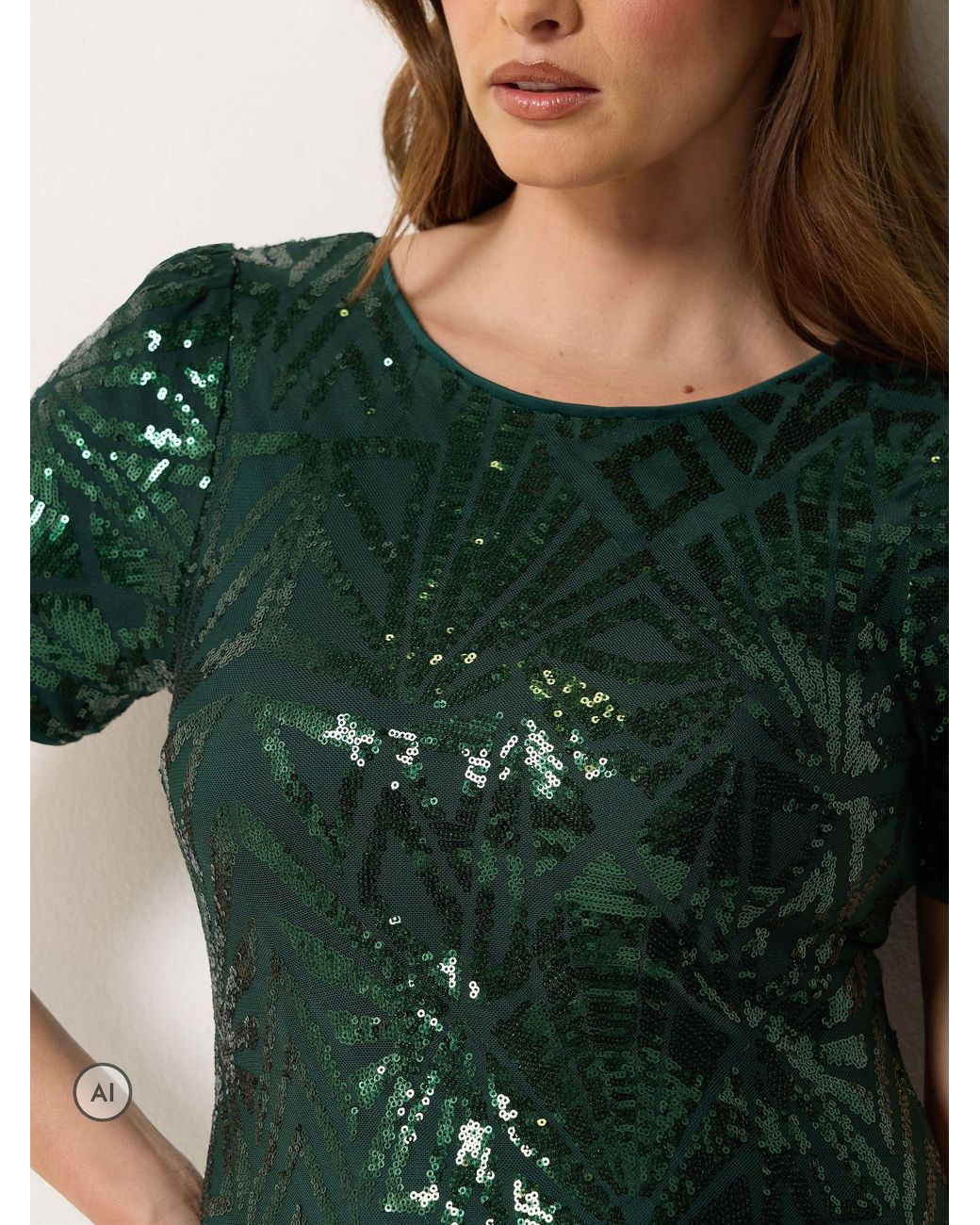 M Com Green Interest Sequin Shift Dress